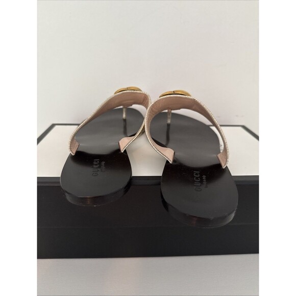 Gucci GG Gold Marmont Leather Thong Sandals Flat Shoes Authentic EU 37 US 7 - Picture 4 of 9